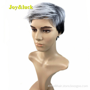Male Wholesale Wigs Cosplay Party Or Daily Black Ombre White Color Men Wigs Short Natural Straight Short Synthetic Hair Wigs